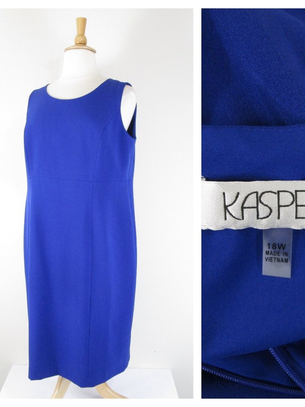 Kasper Plus Size Royal Blue Sleeveless Sheath Dress 18W Formal Business Career